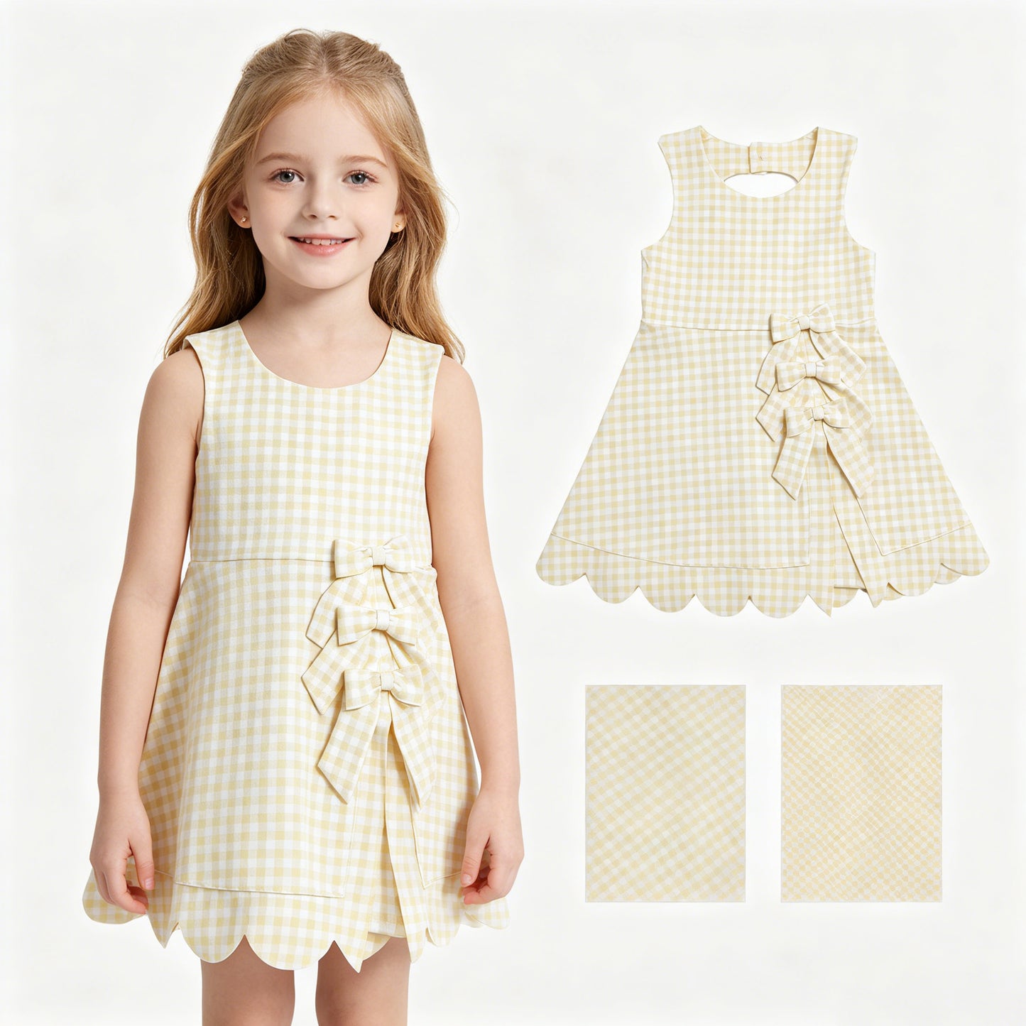GSD3027 Bows Yellow Plaid Yoga Sleeveless Dresses for Girls 202606 RTS