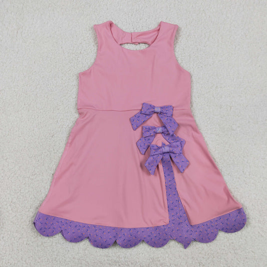 NO MOQ preorder GSD3028 Purple Flower Bows Pink Yoga Sleeveless Dresses for Girls 202603