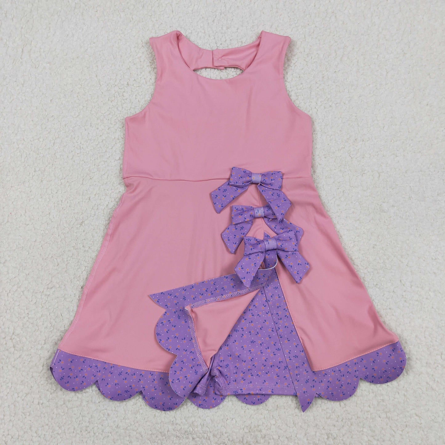 NO MOQ preorder GSD3028 Purple Flower Bows Pink Yoga Sleeveless Dresses for Girls 202603