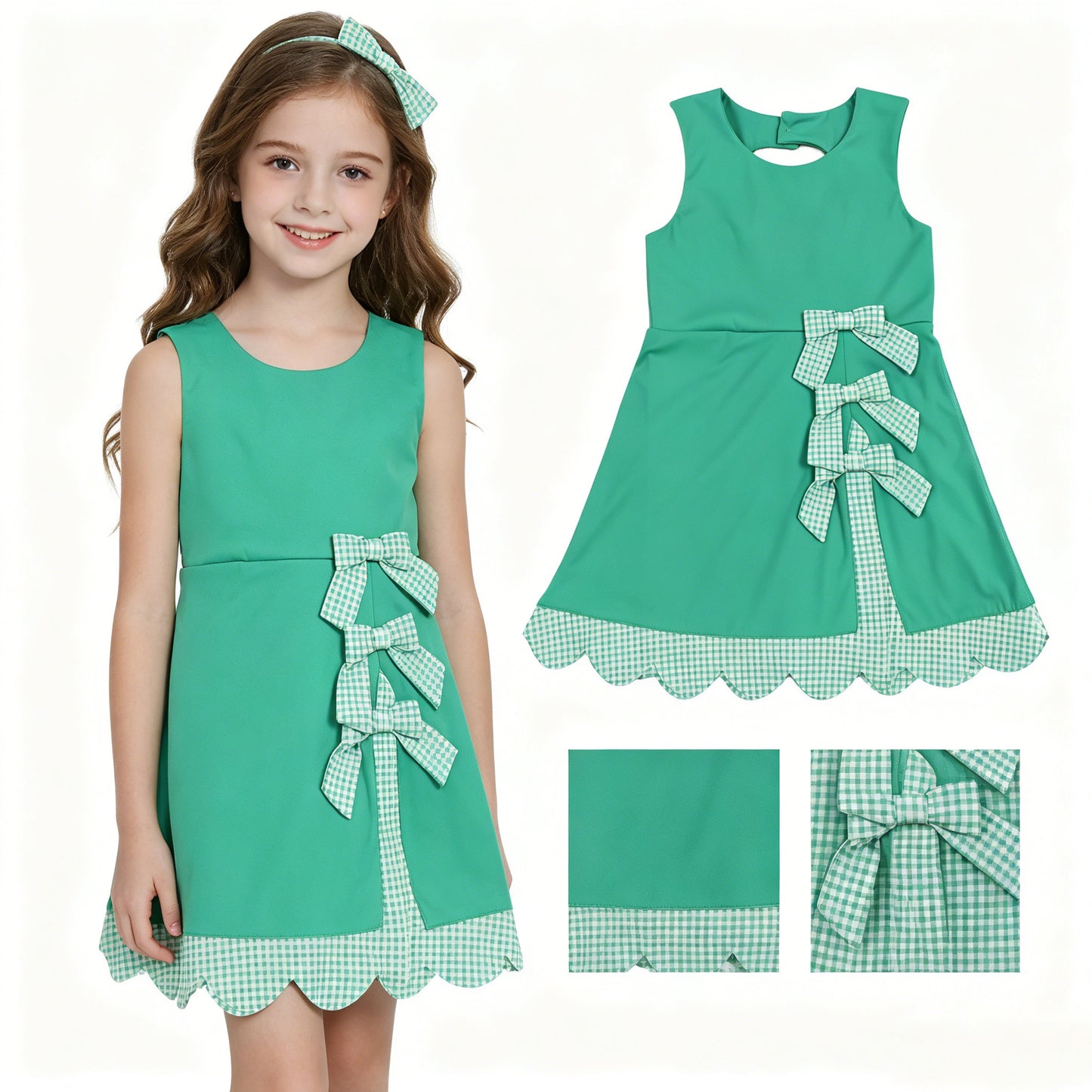 GSD3029 Green Plaid Bows Yoga Sleeveless Dresses for Girls 202605 RTS