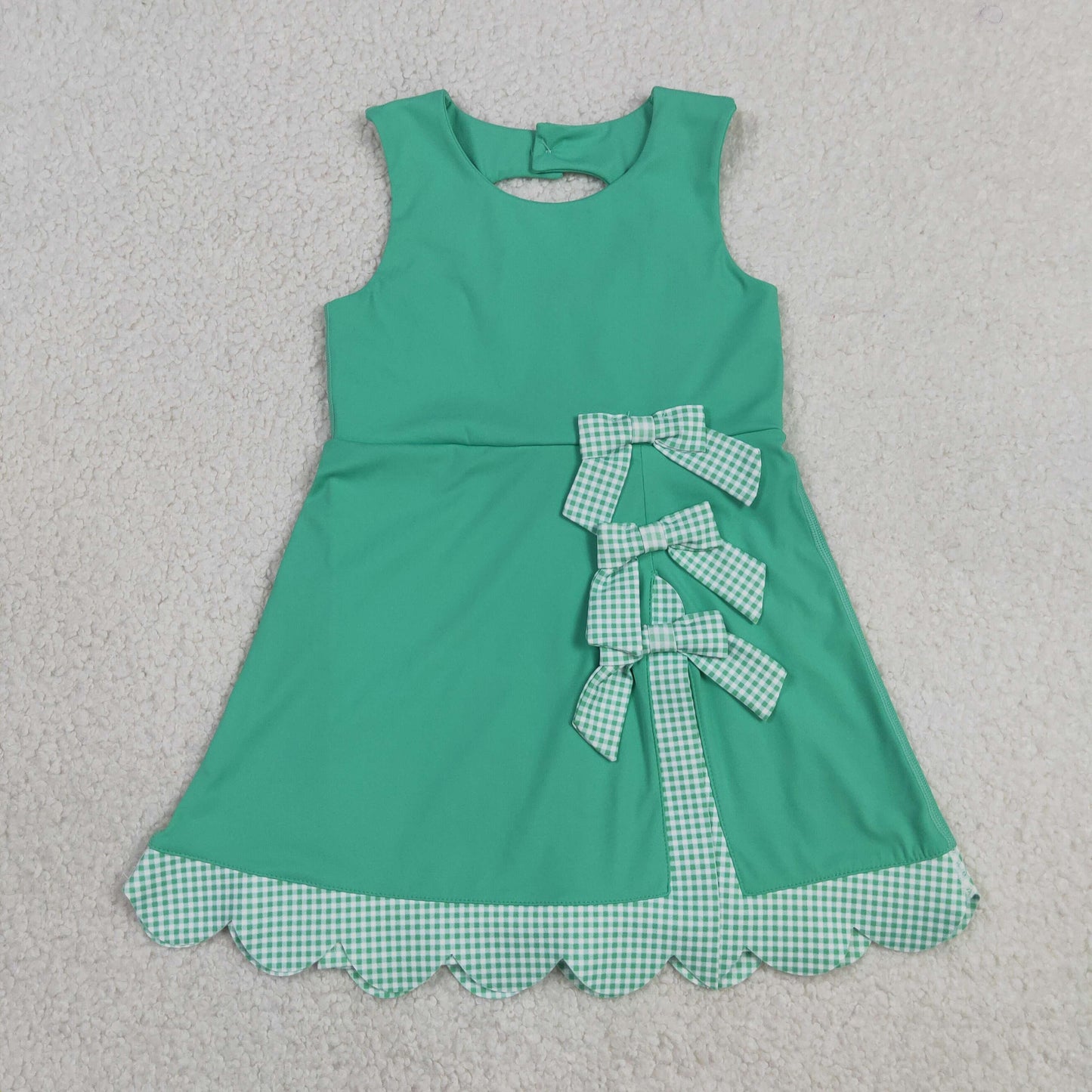 GSD3029 Green Plaid Bows Yoga Sleeveless Dresses for Girls 202605 RTS