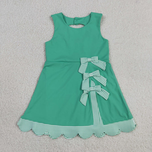GSD3029 Green Plaid Bows Yoga Sleeveless Dresses for Girls 202605 RTS