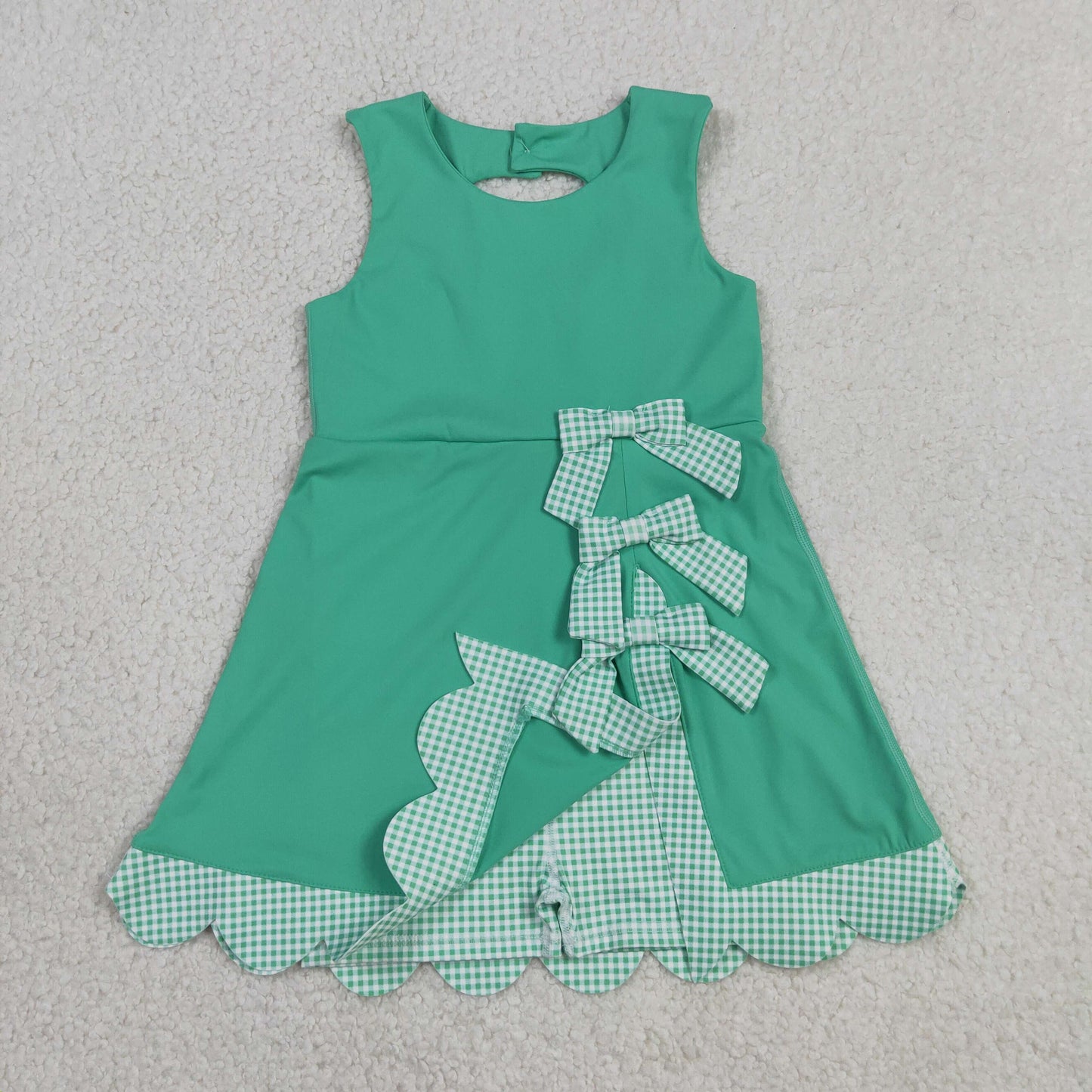 GSD3029 Green Plaid Bows Yoga Sleeveless Dresses for Girls 202605 RTS