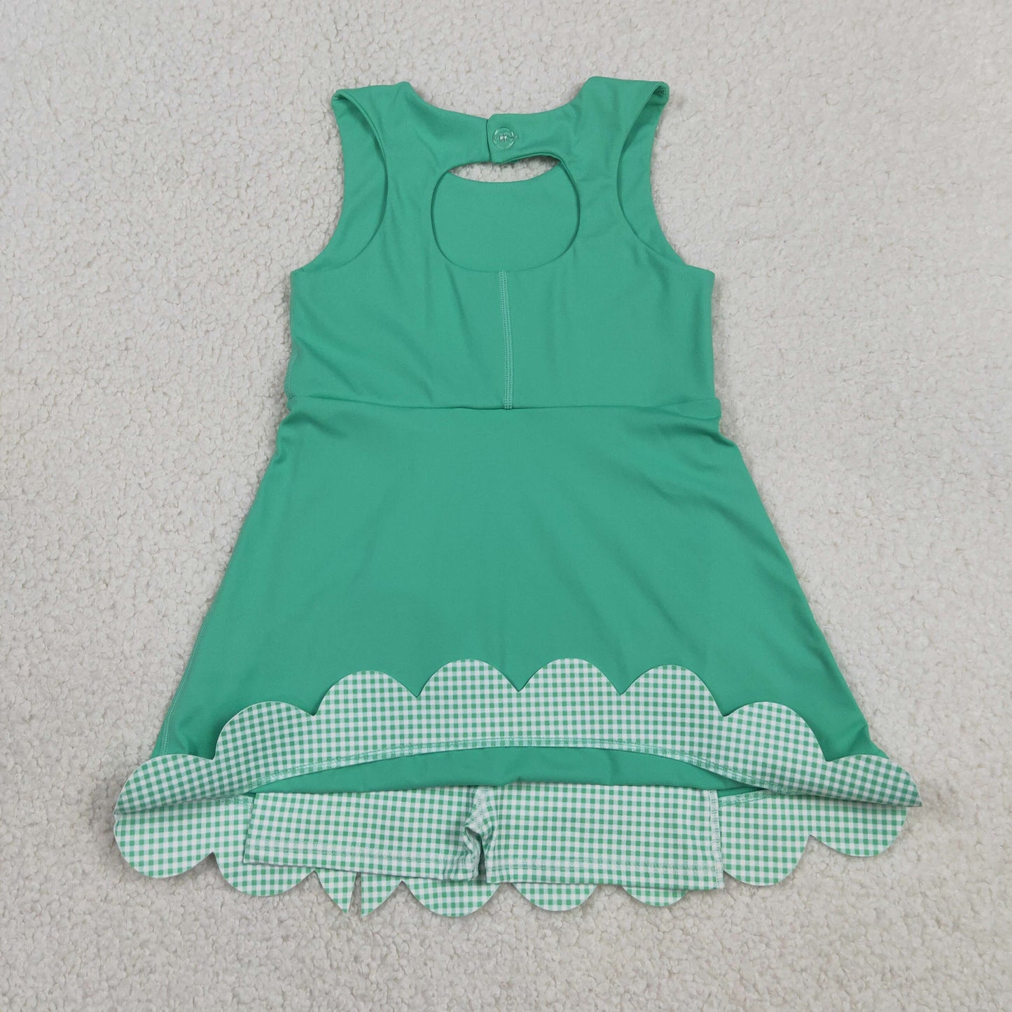 GSD3029 Green Plaid Bows Yoga Sleeveless Dresses for Girls 202605 RTS