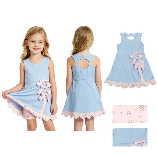 GSD3030 Pink Flower Bows Blue Yoga Sleeveless Dresses for Girls 202604 RTS