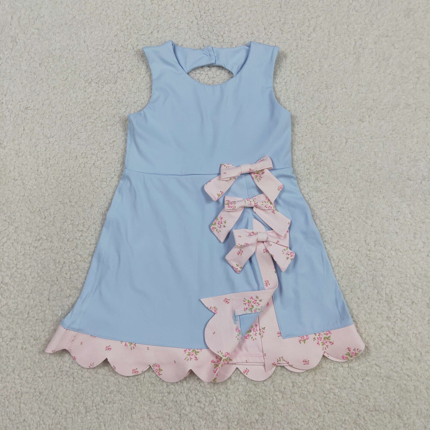 GSD3030 Pink Flower Bows Blue Yoga Sleeveless Dresses for Girls 202604 RTS