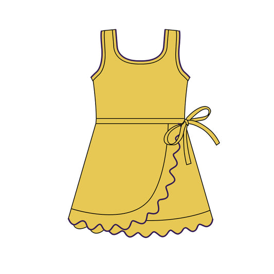 MOQ 5 PCS preorder GSD3031 Solid Yellow Ruffle Yoga Sleeveless Dresses for Girls 202511