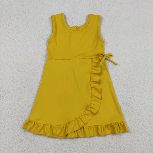 GSD3031 Solid Yellow Ruffle Yoga Sleeveless Dresses for Girls 202605 RTS