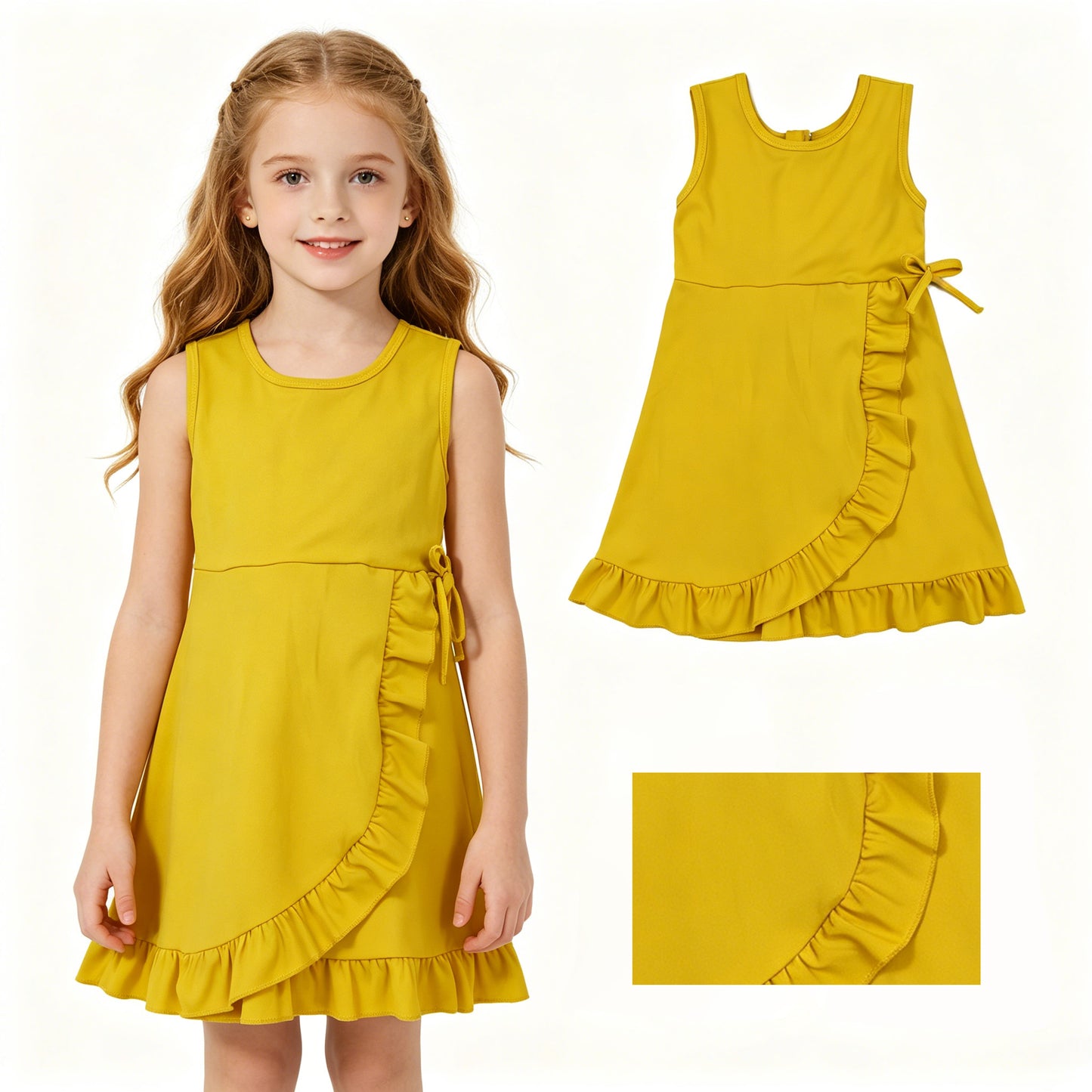 GSD3031 Solid Yellow Ruffle Yoga Sleeveless Dresses for Girls 202605 RTS