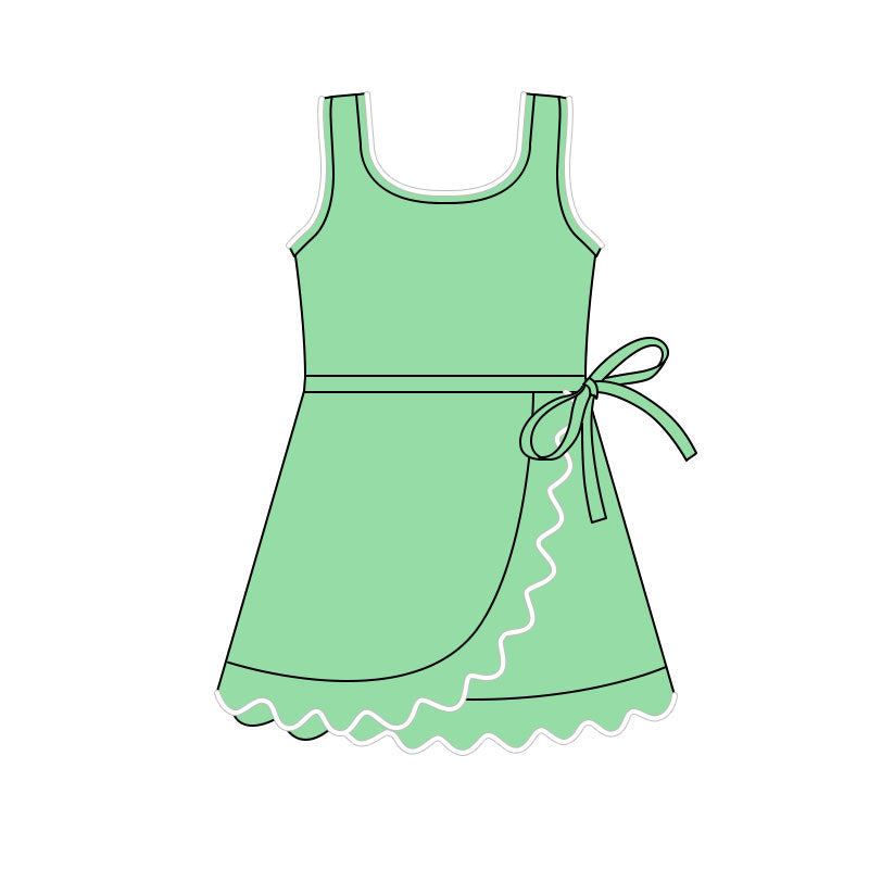 MOQ 5 PCS preorder GSD3033 Solid Green Ruffle Yoga Sleeveless Dresses for Girls 202511