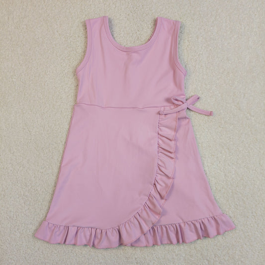 GSD3034 Solid Pink Ruffle Yoga Sleeveless Dresses for Girls 202604 RTS