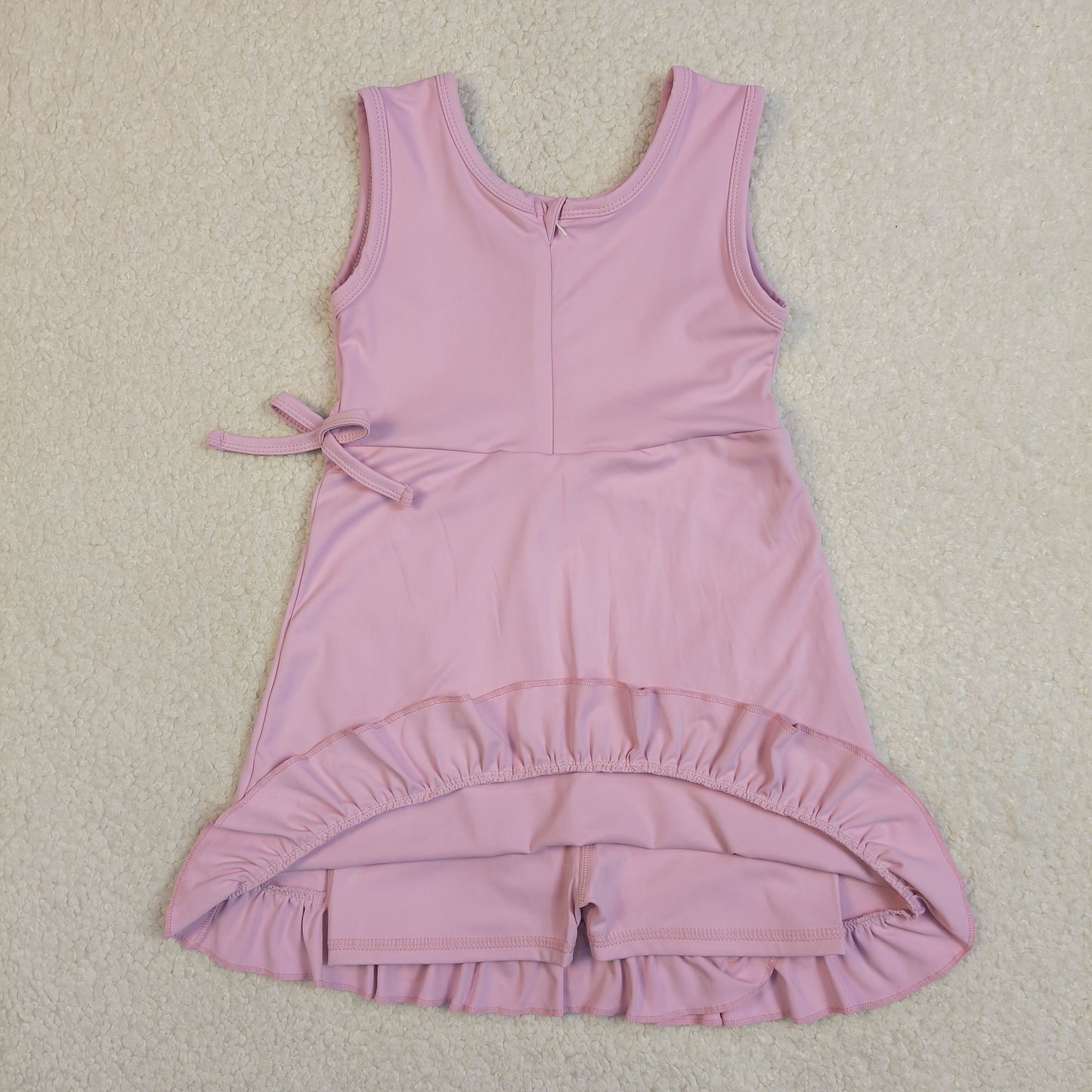 GSD3034 Solid Pink Ruffle Yoga Sleeveless Dresses for Girls 202604 RTS