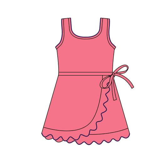 MOQ 5 PCS preorder GSD3035 Solid Rose Red Ruffle Yoga Sleeveless Dresses for Girls 202511