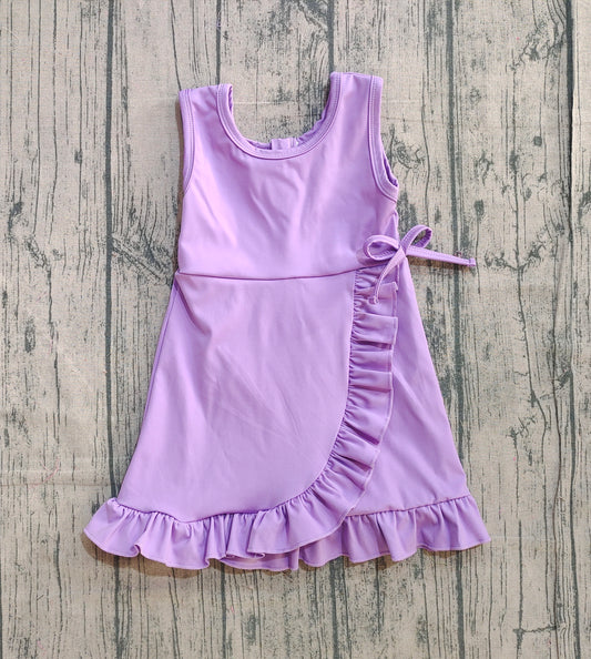 NO MOQ preorder GSD3036 Solid Purple Ruffle Yoga Sleeveless Dresses for Girls 202511