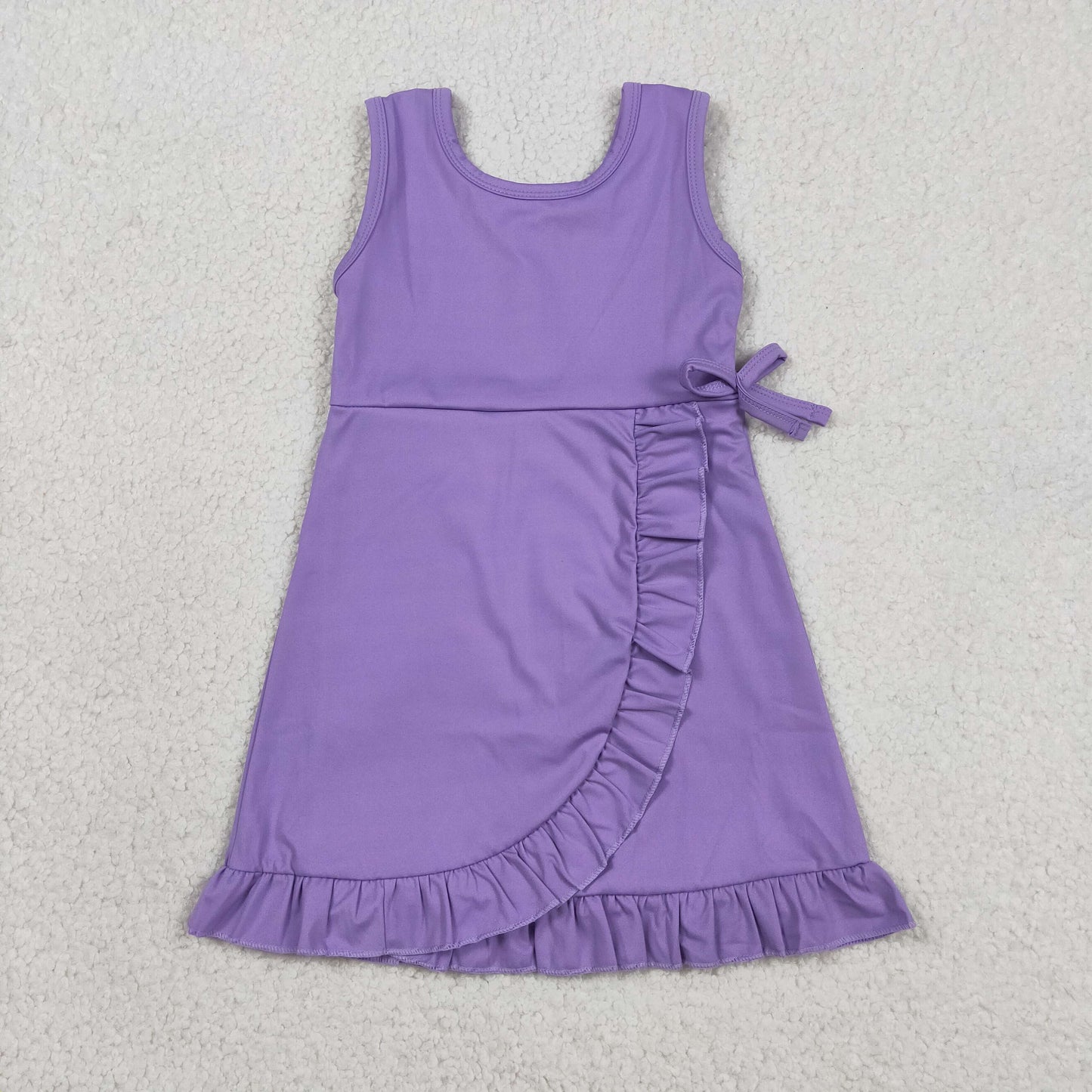 New GSD3036 Solid Purple Ruffle Yoga Sleeveless Dresses for Girls 202604 RTS