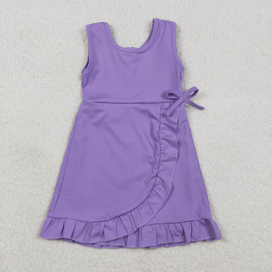 GSD3036 Solid Purple Ruffle Yoga Sleeveless Dresses for Girls 202512 RTS