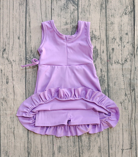 NO MOQ preorder GSD3036 Solid Purple Ruffle Yoga Sleeveless Dresses for Girls 202511