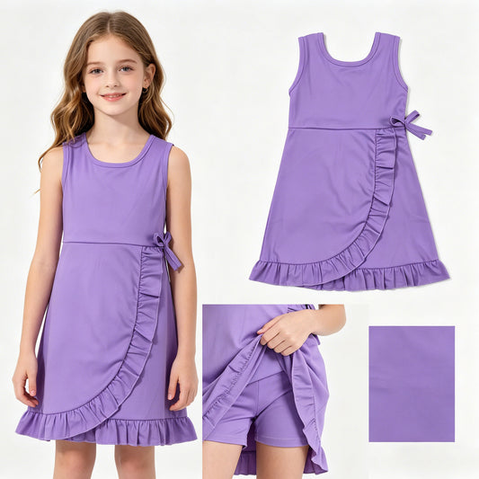 New GSD3036 Solid Purple Ruffle Yoga Sleeveless Dresses for Girls 202604 RTS