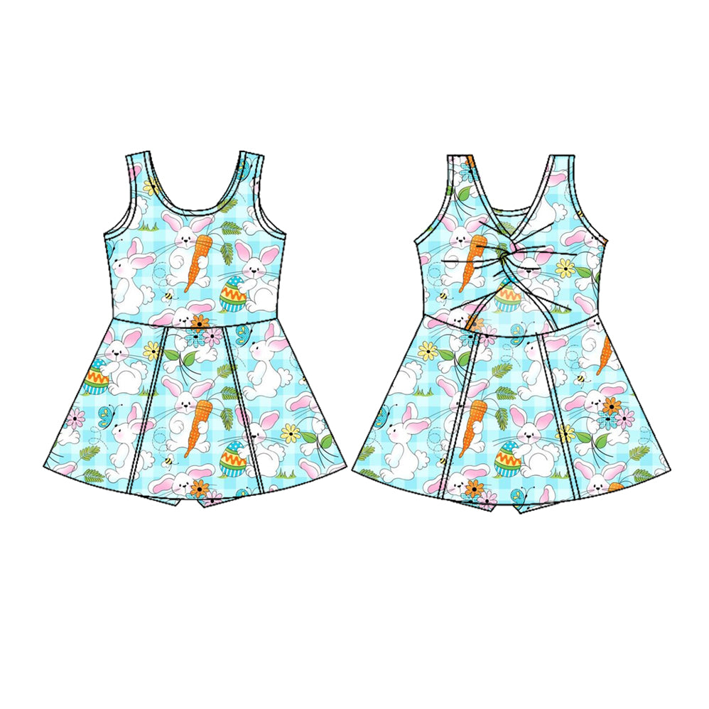 MOQ 5 PCS preorder GSD3049 Easter Bunny Carrots Eggs Blue Green Yoga Sleeveless Dresses for Girls 202511