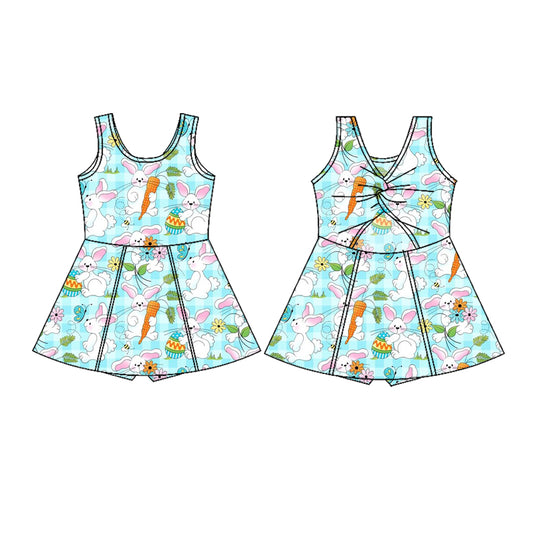 MOQ 5 PCS preorder GSD3049 Easter Bunny Carrots Eggs Blue Green Yoga Sleeveless Dresses for Girls 202511