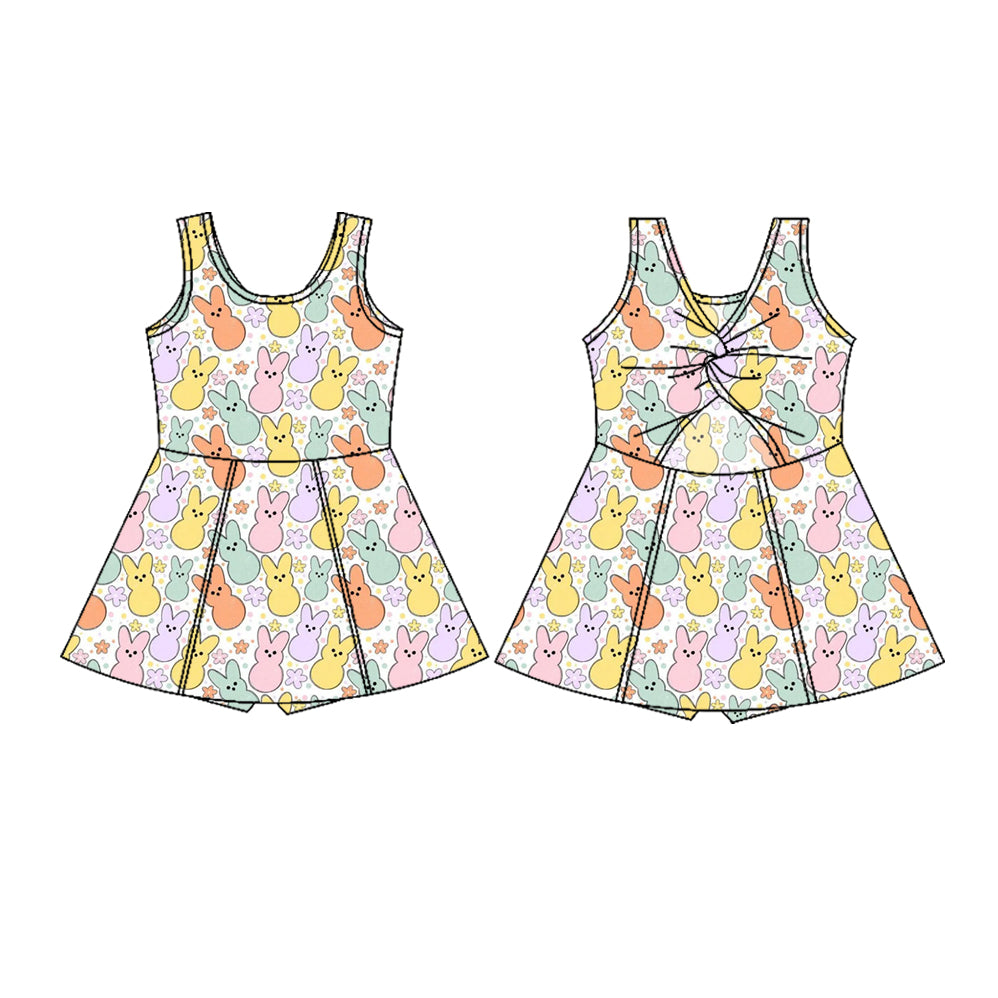 MOQ 5 PCS preorder GSD3050 Easter Bunny Flower Beige Yoga Sleeveless Dresses for Girls 202511