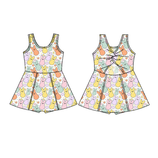 MOQ 5 PCS preorder GSD3050 Easter Bunny Flower Beige Yoga Sleeveless Dresses for Girls 202511