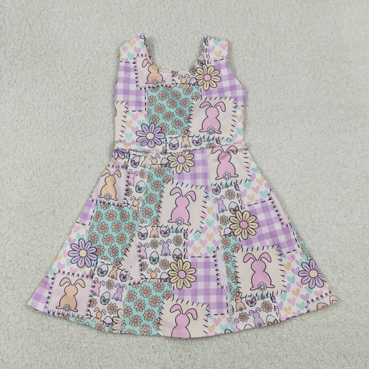GSD3051 Easter Bunny Flower Plaid Purple Pink Yoga Sleeveless Dresses for Girls 202512 RTS