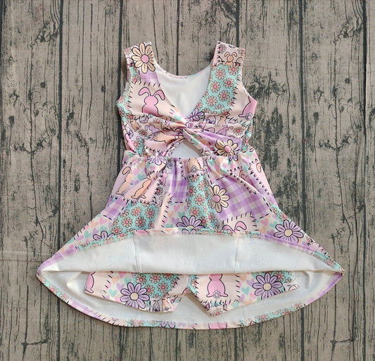 NO MOQ preorder GSD3051 Easter Bunny Flower Plaid Purple Pink Yoga Sleeveless Dresses for Girls 202511