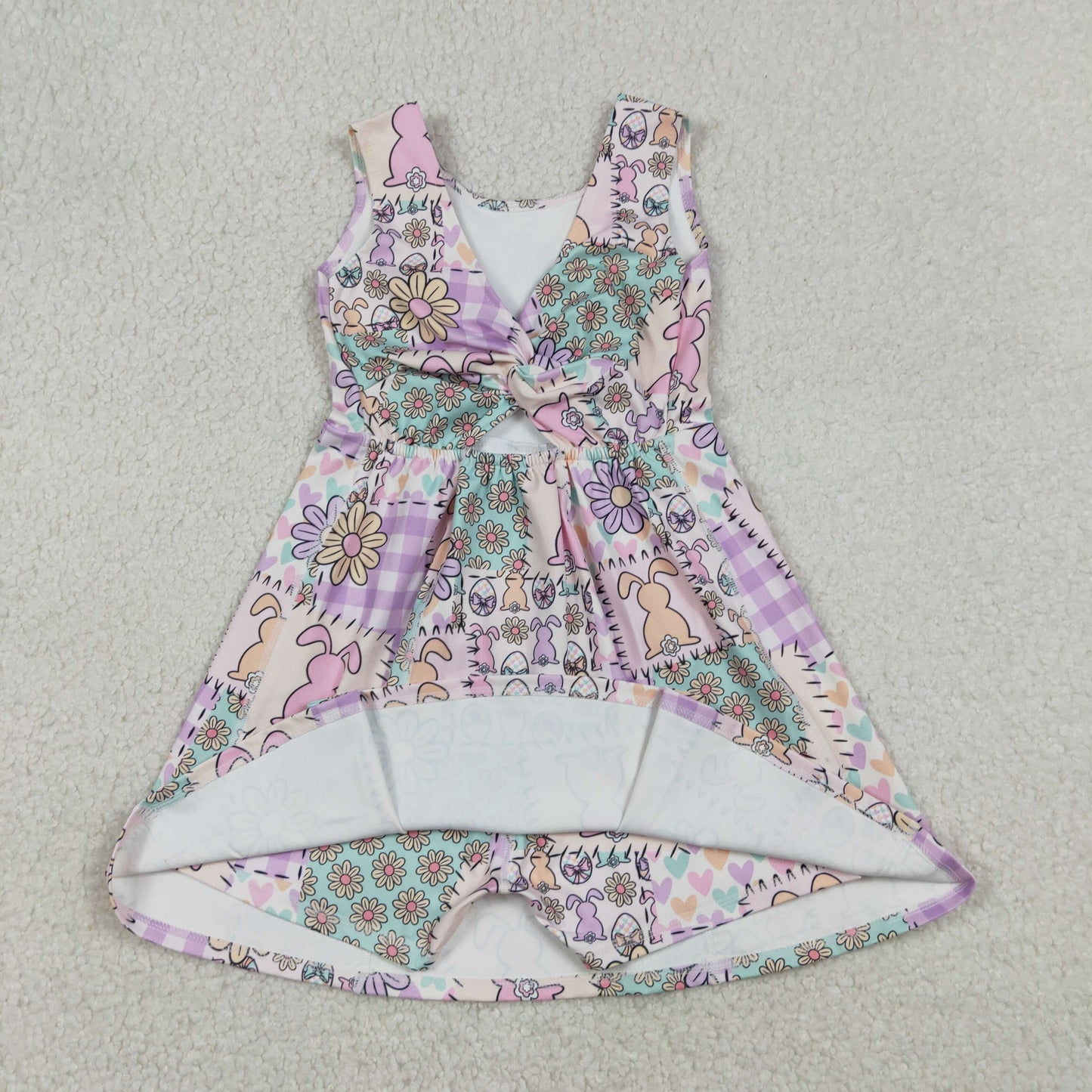 GSD3051 Easter Bunny Flower Plaid Purple Pink Yoga Sleeveless Dresses for Girls 202512 RTS