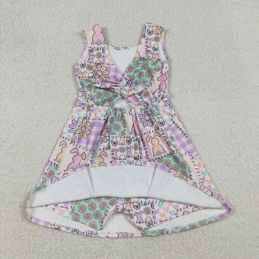 GSD3051 Easter Bunny Flower Plaid Purple Pink Yoga Sleeveless Dresses for Girls 202512 RTS