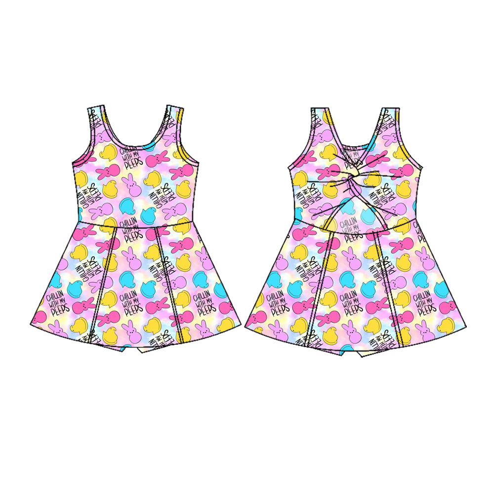 MOQ 5 PCS preorder GSD3052 Easter Bunny Colored Yoga Sleeveless Dresses for Girls 202511