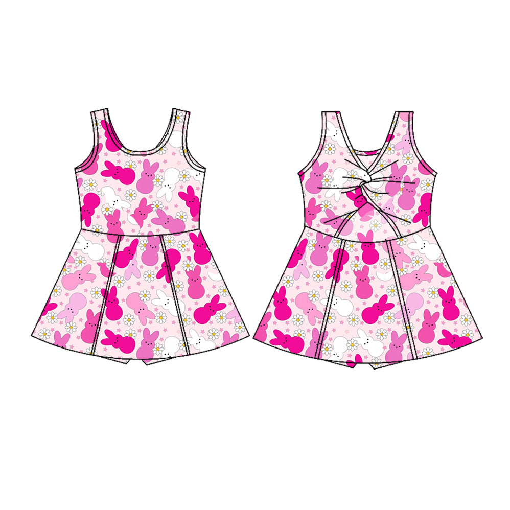 MOQ 5 PCS preorder GSD3053 Easter Flower Rose Red Bunny Yoga Sleeveless Dresses for Girls 202511