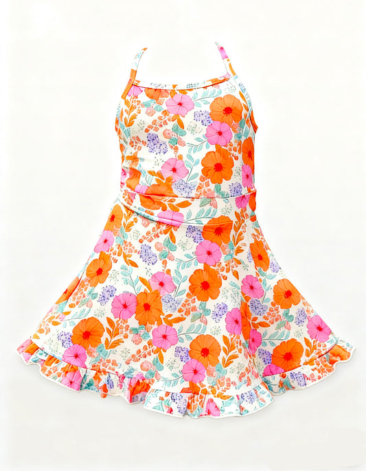 MOQ 5 PCS preorder GSD3054 Orange Flower Yoga Sleeveless Dresses for Girls 202511