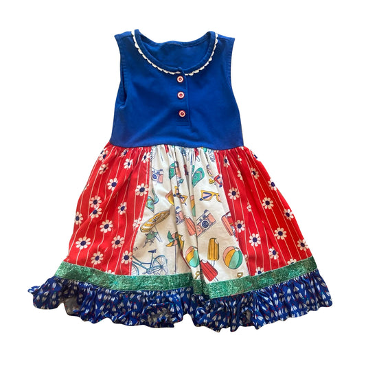 MOQ 5 PCS Preorder GSD3060 Camera Pattern Floral Stripe Red Blue Sleeveless Dresses for Girls 202511