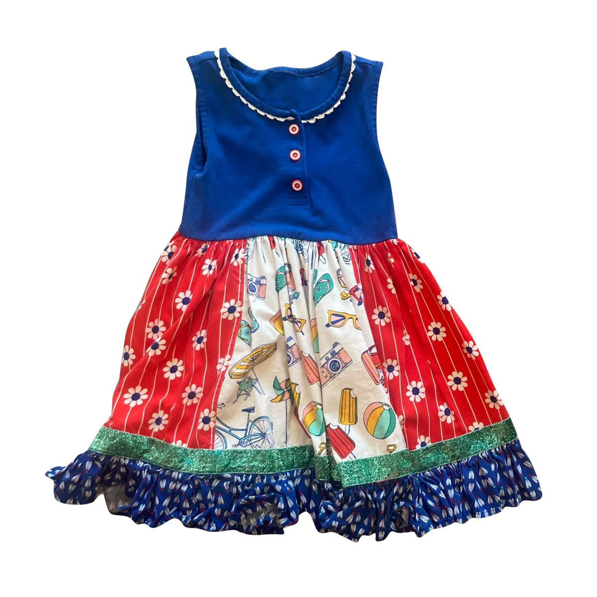 MOQ 5 PCS Preorder GSD3060 Camera Pattern Floral Stripe Red Blue Sleeveless Dresses for Girls 202511