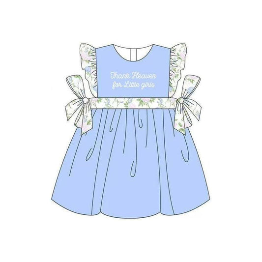 MOQ 5 PCS Preorder GSD3064 Thank Heaven for the Little Girls' Floral Blue Flying Sleeve Dresses for Girls 202511