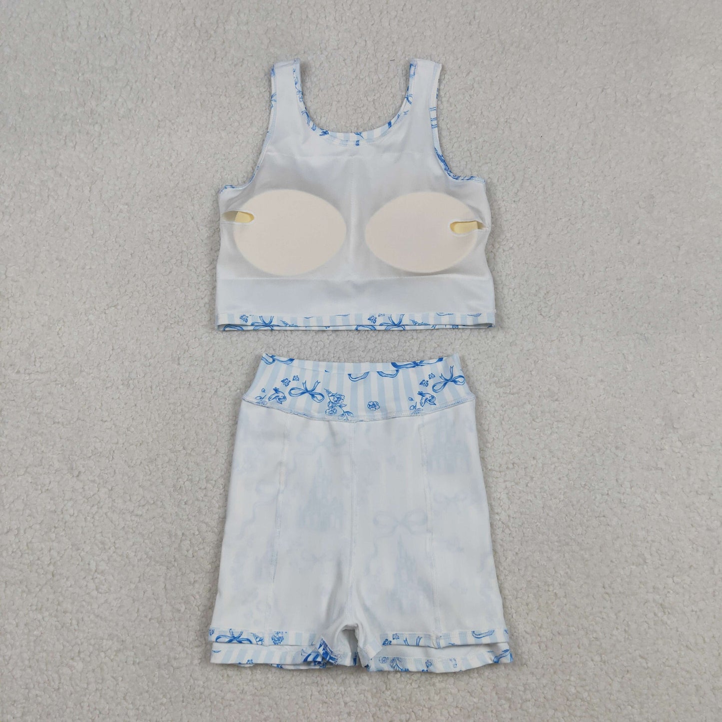 GSD3067 Princess Castle Bows Blue Stripe Sleeveless Top Skirts Shorts 2 pieces Girls Yoga Sets 202512 RTS