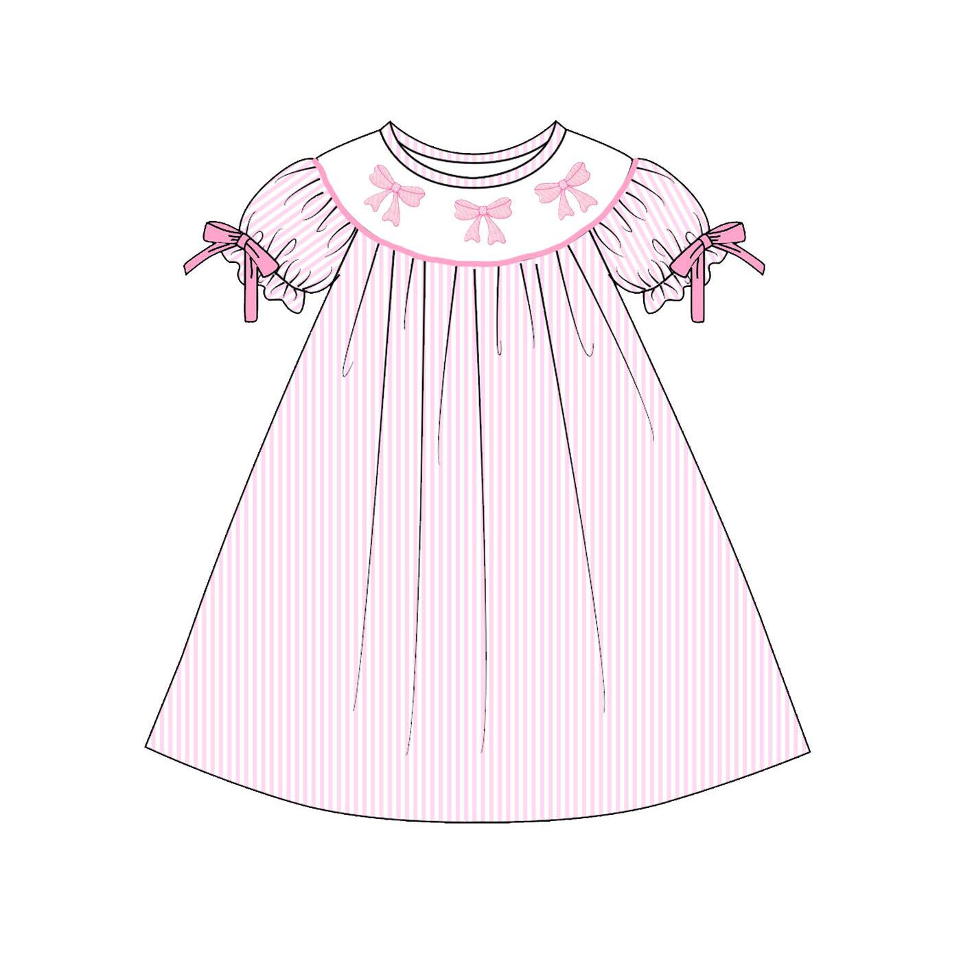 MOQ 5 PCS Preorder GSD3080 Valentines Day Bows Stripe Pink Short Sleeve Dresses for Girls 202511