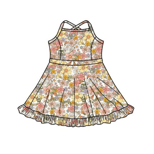 MOQ 5 PCS preorder GSD3087 Colored Flower White Yoga Sleeveless Dresses for Girls 202511