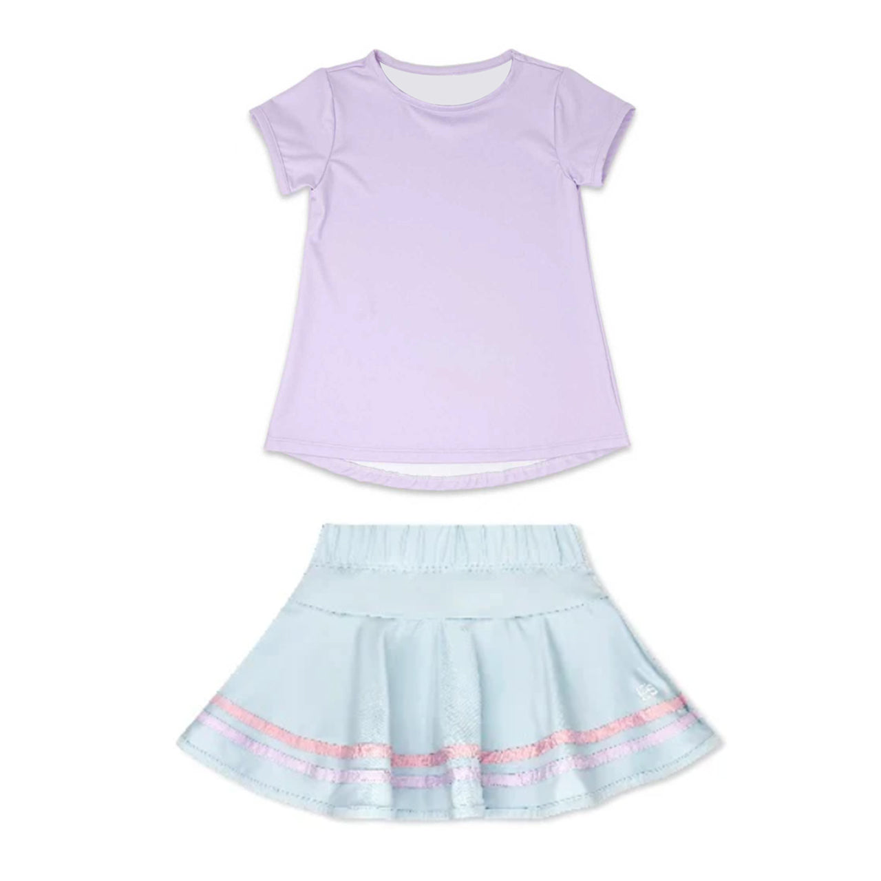 MOQ 5 PCS preorder GSD3101 Light Purple Short Sleeve with Light Blue Skirts for Girls Sets 202511