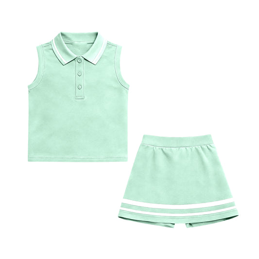 MOQ 5 PCS preorder GSD3106 Light Green Polo Sleeveless with Skirts for Girls Yoga Sets 202511