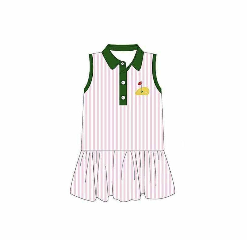 MOQ 5 PCS Preorder GSD3142 Golf Course Red Flag Pink Stripe Green Polo Sleeve Dresses for Girls 202511