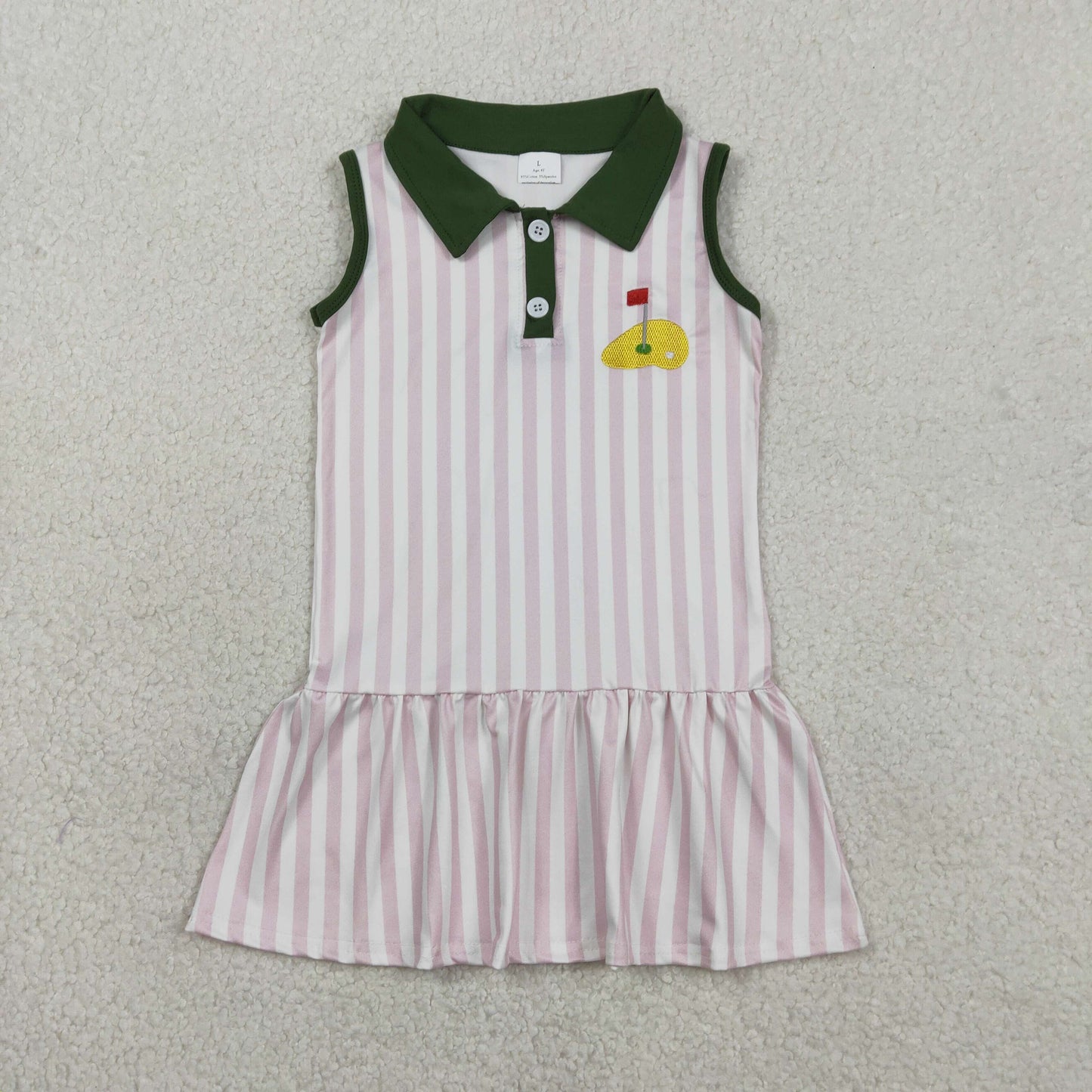 GSD3142 Embroidered Golf Course Red Flag Pink Stripe Green Polo Sleeve Dresses for Girls 202601 RTS