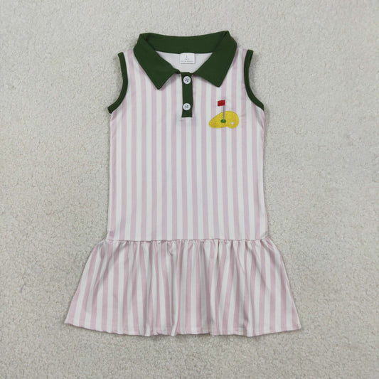 GSD3142 Embroidered Golf Course Red Flag Pink Stripe Green Polo Sleeve Dresses for Girls 202601 RTS