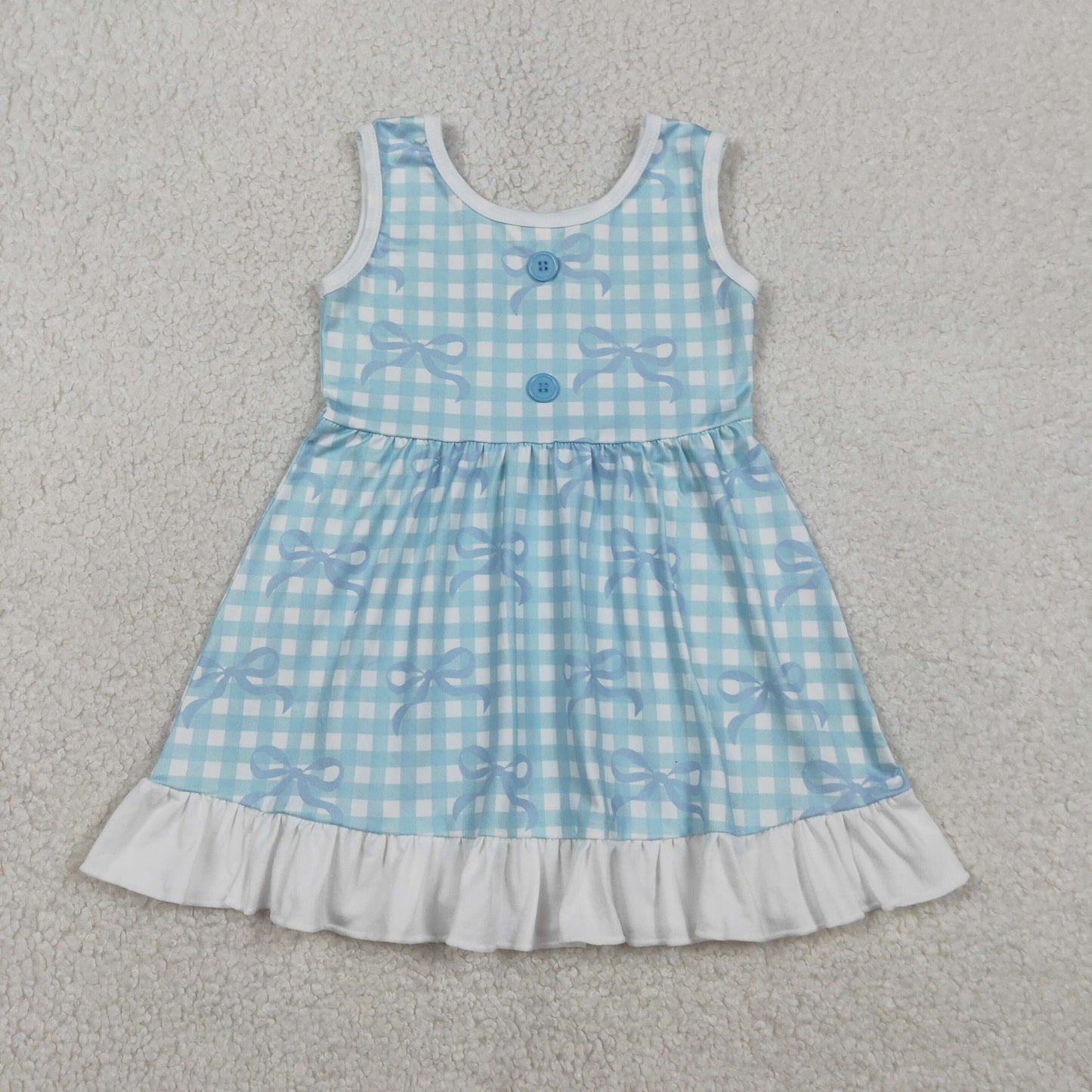 GSD3144 Blue Bows Plaid Ruffle Sleeveless Dresses for Girls 202512 RTS