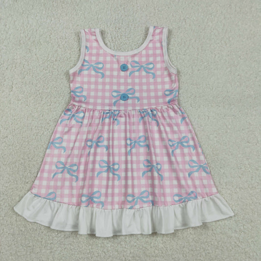 GSD3145 Blue Bows Pink Plaid Ruffle Sleeveless Dresses for Girls 202512 RTS