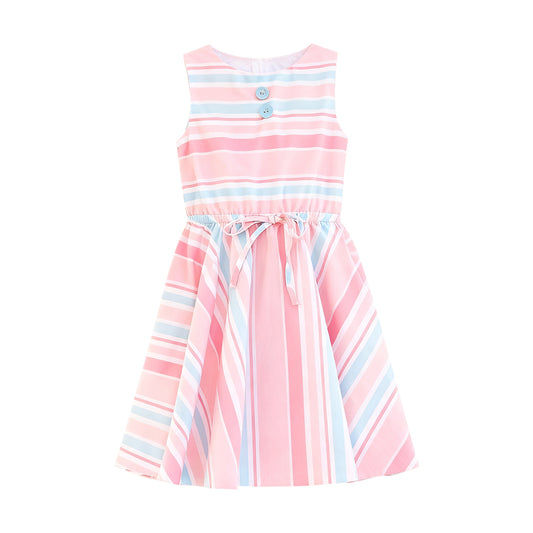 MOQ 5 PCS Preorder GSD3148 Pink Blue Stripe Sleeveless Dresses for Girls 202511