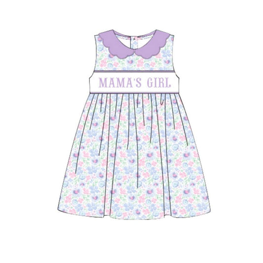 MOQ 5 PCS Preorder GSD3152 Flower MAMA'S GIRL Purple Doll Collar Sleeveless Dresses for Girls 202511