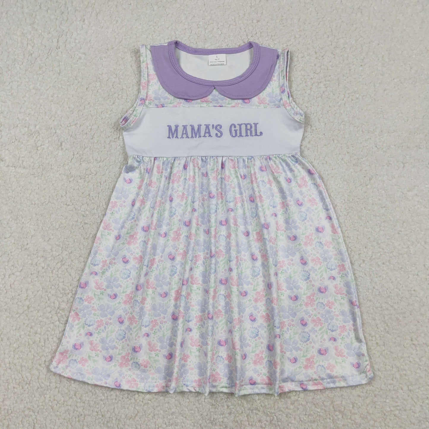 GSD3152 Embroidered Flower MAMA'S GIRL Purple Doll Collar Sleeveless Dresses for Girls 202512 RTS