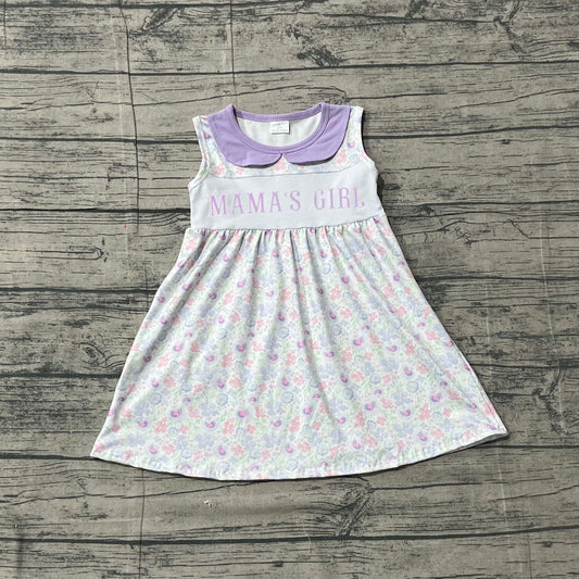 NO MOQ Preorder GSD3152 Flower MAMA'S GIRL Purple Doll Collar Sleeveless Dresses for Girls 202512